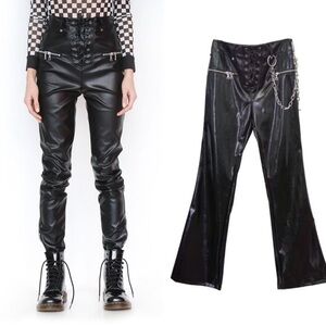 NWT I.AM.GIA ZANIAH Black Faux Leather Lace-Up High-Waist Pants size L